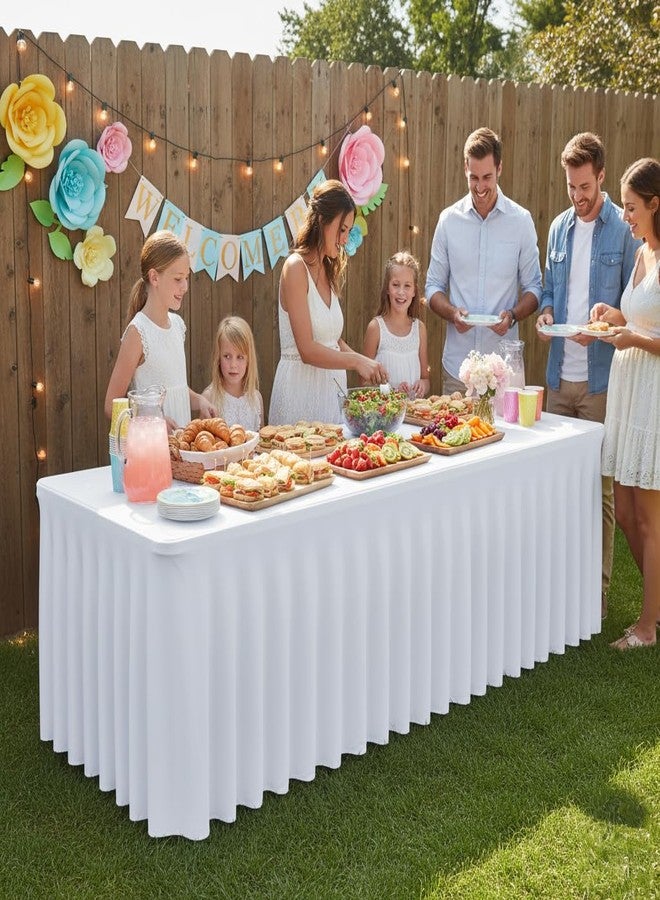 HolidayIdeas White Spandex Table Covers 6 Foot, Fitted Stretch Table Skirts 30x72 Inch, Wrinkle-Free Floor Length Polyester Tablecloths for Weddings Parties Banquets Events,2 Pack - Image 3
